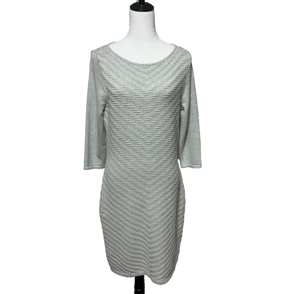 Lauren Ralph Lauren Sweater Dress Large Knee Length Gray Textured Career